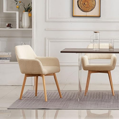 Mid Century Modern Dining Chairs Set of 2 & 4 & 6 Comfy Accent Chair Upholstered Kitchen Dining Living Room Chairs for Bedrooms Waiting Room Home Arm Desk Chair No Wheels (Wool Light Khaki, 2) - color: Wool Light Khaki
