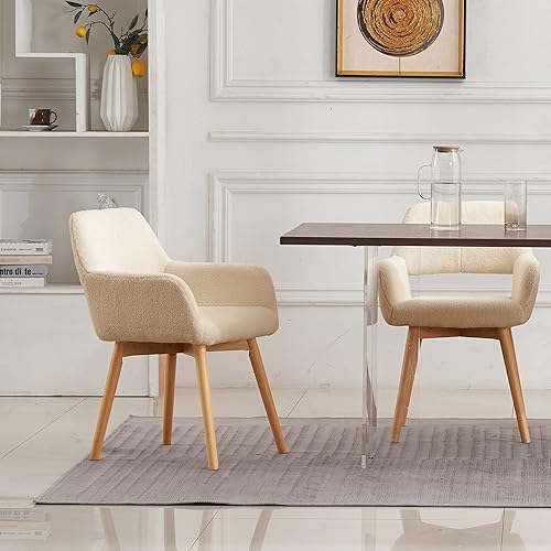 Mid Century Modern Dining Chairs Set of 2 & 4 & 6 Comfy Accent Chair Upholstered Kitchen Dining Living Room Chairs for Bedrooms Waiting Room Home Arm Desk Chair No Wheels (Wool Light Khaki, 2) - color: Wool Light Khaki