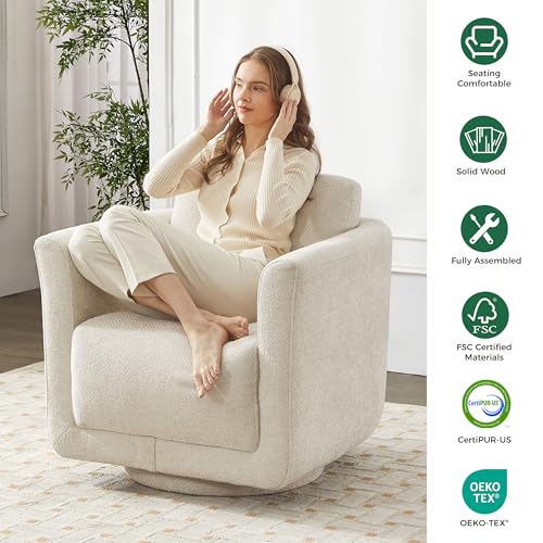Swivel Accent Chairs Set of 2, Fully Assembled Chenille Armchairs, Linen | 360° Swivel chairs set of 2, 350 lbs capacity, solid wood frame, ergonomic reading chairs, modern accent chairs for bedroom - color: Linen, size: Set of 2