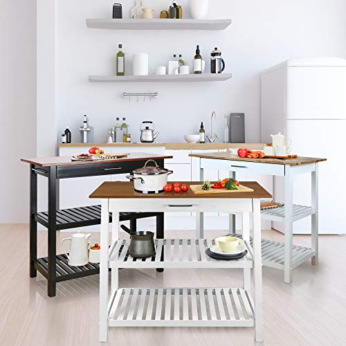 Kitchen Island with Solid Wood Top, White & Cherry Natural - color: White & Cherry Natural