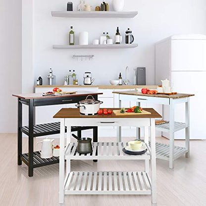 Kitchen Island with Solid Wood Top, White & Cherry Natural - color: White & Cherry Natural