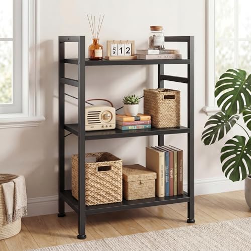 DUMOS 3 Tier Bookshelf, Home Office Bookcase Shelf Storage Organizer | Free Standing Open Display Storage Shelving Unit for Bedroom, Living Room Black - color: Black, size: 3 Shelf