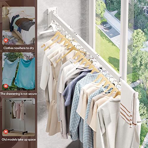 ZdwCyl Clothes Drying Rack,Laundry Drying Rack Wall Mount, Wall Mounted Clothes Rack,Retractable,Collapsible(Tri-Fold),Drying Rack Clothing,can Fold Upward & Left & Right,Space Saver, White Color - color: White-upgrade