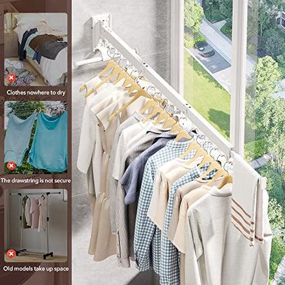 ZdwCyl Clothes Drying Rack,Laundry Drying Rack Wall Mount, Wall Mounted Clothes Rack,Retractable,Collapsible(Tri-Fold),Drying Rack Clothing,can Fold Upward & Left & Right,Space Saver, White Color - color: White-upgrade