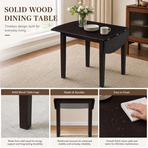 3-Piece Drop Leaf Wood Dining Table Set, Small Space Dining Set for 2 People, 1 Folding Extendable Table, 2 Upholstered Chairs, Space-Saving, for Apartments, Kitchen Room, Dark Brown - color: Beige,dark Brown