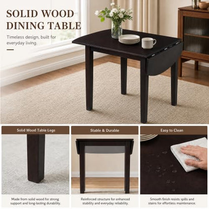 3-Piece Drop Leaf Wood Dining Table Set, Small Space Dining Set for 2 People, 1 Folding Extendable Table, 2 Upholstered Chairs, Space-Saving, for Apartments, Kitchen Room, Dark Brown - color: Beige,dark Brown