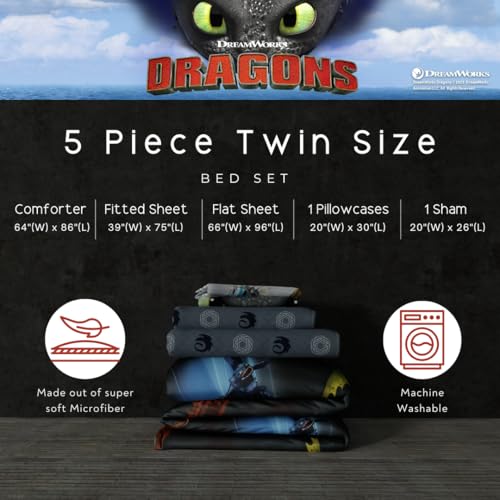How to Train Your Dragon Kids Bedding Super Soft & Cozy Reversible Microfiber Comforter and Sheet Set with Sham, 5 Piece Twin Size, (Officially Licensed Product) By Franco - color: How to Train Your Dragon, size: Twin
