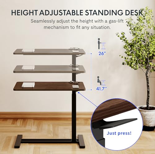 FLEXISPOT 28''Adjustable C Table Gas Spring Mobile Side End Table | Adjustable C table with Wheels, Bedside table for sofa and couch. Laptop Rolling Cart TV Tray, 27.6" W x 15.7" D,Rustic Brown - color: Rustic Brown, size: 28x16