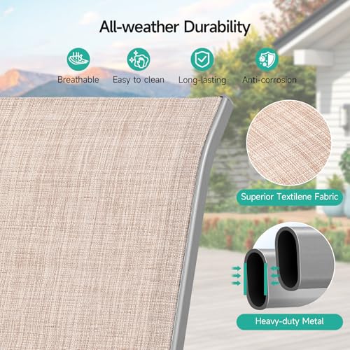 Patio Chairs Set of 4, All Weather Outdoor Dining Chairs | Stackable Dining Furniture Set, Breathable, High Back, Lawn, Garden, Backyard, Poolside Furniture - color: Beige