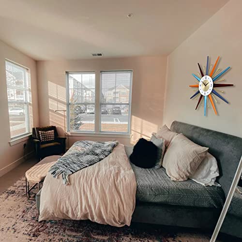 FIELDY Large Wall Clock 31 Inch Mid Century Wall Clocks Starburst Clock Non Ticking Battery Operated 3D Wall Clocks Home Décor for Living Room, Kitchen, Dining Room, Bedroom - size: Large