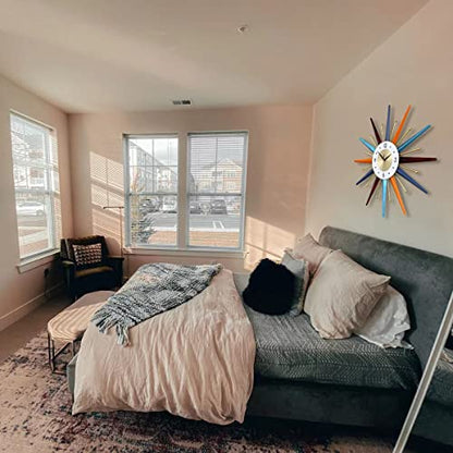 FIELDY Large Wall Clock 31 Inch Mid Century Wall Clocks Starburst Clock Non Ticking Battery Operated 3D Wall Clocks Home Décor for Living Room, Kitchen, Dining Room, Bedroom - size: Large