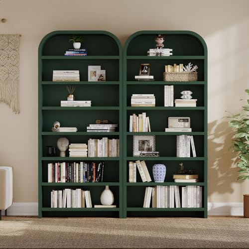 LEVNARY 70" Tall Arched Bookcase, 7-Tier Freestanding Storage Cabinet with Adjustable Shelves, Thick MDF Bookshelf for Bathroom Living Room Bedroom (Green) - color: Green