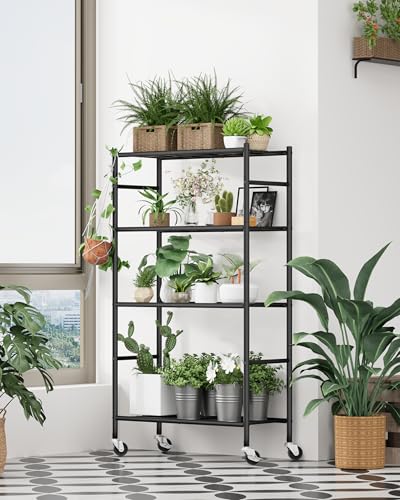 Sakugi 4-Tier Storage Shelves 33.1" x12.6" x58.9" Black with Wheels | Kitchen, Closet, Pantry, Garage, Heavy Duty, Adjustable Feet, Metal Construction - color: Black, size: 33.1W x 12.6D x 58.9H(4T)