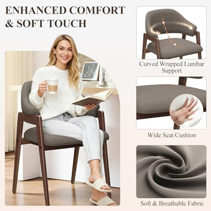 MALOL Wooden Dining Chairs Set of 2, Modern Fabric Upholstered Dining Room Chair, Kitchen Side Chairs, Farmhouse Dinner Chair with Curved Open Back for Kitchen, Camel - color: Camel, size: Set of 2