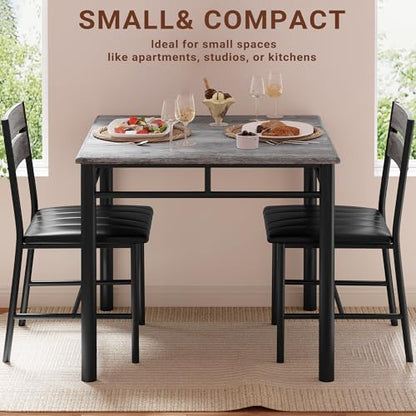 IRONCK Dining Table Set for 2, Gray | Small Kitchen Table with Upholstered Chairs, Compact Dining Set for Small Spaces, Kitchen & Dining Room - color: Grey