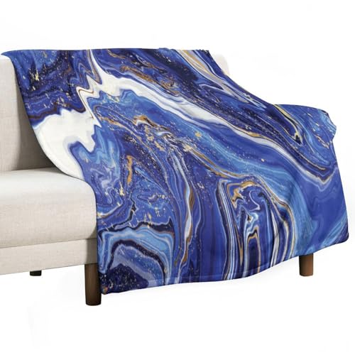 Marble Throw Blanket Blue Abstract Gold Powder Pattern Soft Lightweight Warm Plush Blankets for Sofa Bedroom 40"x50" - color: Marble-1, size: 40"x50"