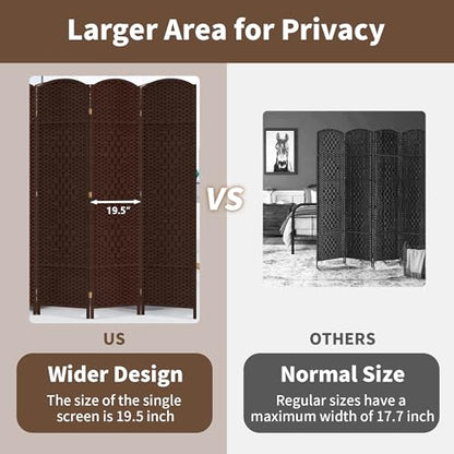 6 Panel Room Divider, 6 FT Wide Folding Screen Room Divider, Brown | Double Hinged Folding Screen Room Dividers for Patio Privacy - color: Brown, size: 6 Panels