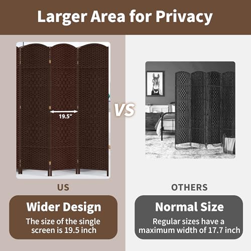 8 Panel Room Divider, 6 FT Wide Folding Screen Room Divider, Brown | Double Hinged Folding Screen Room Dividers for Patio Privacy - color: Brown, size: 8 Panels