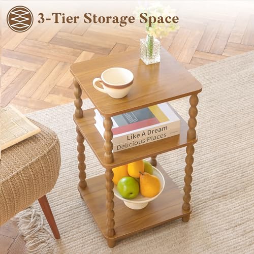 Fultyle End Table, Small Side Table with 3 Tier Open Shelf, Modern Night Stand Accent Table for Small Spaces, Living Room and Office (Caramel Tan) - color: Caramel Tan