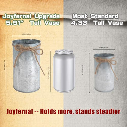 6" High Rustic Metal Mason Jar Vase Centerpiece for Table, Silver, 6 pcs | Leakproof, Galvanized metal, With twine bow, for wedding / parties / home/ office, For fresh & fake flowers, Utensil holder‌ - color: Silver