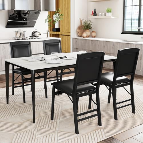 Giantex Folding Dining Chairs Set of 4, Black Wood Kitchen Chair w/Padded Seat, Solid Wood Frame, Max Load 400 Lbs, No Assembly, Easy to Store Foldable Wooden Dining Chairs for Apartment, Small Space - color: Black-padded Back