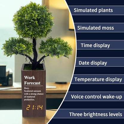 Fake Plant Electronic Clock，Creative Digital Alarm Clock，Funny Office Desk Sign，Alarm Clock for Bedroom，Suitable as a Gift for Colleagues and Friends - color: Work