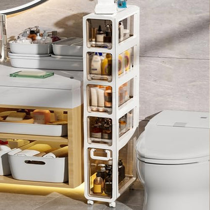 5-Tier Slim Bathroom Storage Cabinet,Narrow Floor Cabinets with Drawers and Wheels,Rolling Narrow Organizer for Small Spaces,Kitchen,Laundry,7.9”W - size: 5-Tier-7.9”W