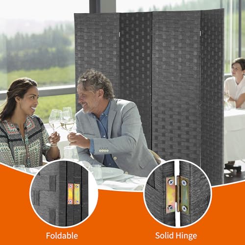 BLKMTY Room Divider, 6ft Folding Privacy Screens, Wall Divider Portable Room Seperating Freestanding Wood Screen, 4 Panels Hand-Woven Design Screen Double Hinged Dividers for Bedroom, Gray - color: Grey