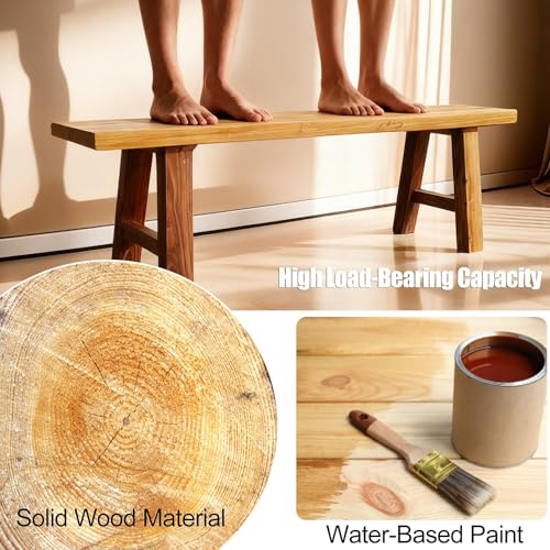 Small Entryway Indoor Narrow Bench Farmhouse Benches 31.5"/39.3"/47.2"/55.1"/59"/62.9"/70.8"/78.7" Length Solid Wood Living Room Kitchen Dining Benchs Skinny Noodle for Bedroom(31.5")
