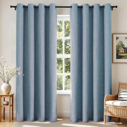 Joydeco Blackout Curtains 90 Inches Long 2 Panels Burg, Room Darkening Curtains for Bedroom, 100% Black Out Textured Thermal Drapes Privacy Protection 2 Panels Set(W52 x L90 Inch, Sky Blue) - color: Light Blue, size: 52"W x 90"L (Pack of 2)