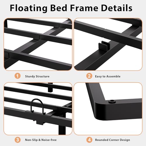 Queen Size Floating Bed Frame with Smart LED Lights, Metal Platform Bed | Modern Metal Platform Floating Bed Queen - Heavy Duty, Easy Assembly, No Box Spring Needed and Noise Free - size: Queen
