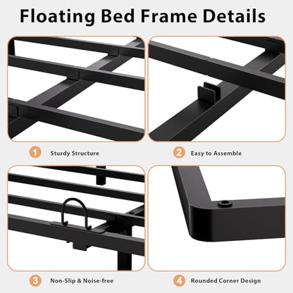 Twin XL Floating Bed Frame with Smart LED Lights, Metal Platform Bed | Modern Metal Platform Floating Bed Twin XL - Heavy Duty Easy Assembly, No Box Spring Needed and Noise Free - size: Twin XL