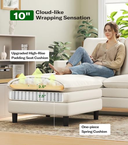 Welzona 3-Layers Cloud L Shaped Couch, 51" Teddy Sofa and Loveseat Set | Comfy Teddy Fabric, Washable Covers, Tool-Free Setup, All-wood Cloud Couches for Living Room, Bedroom, Small Spaces, Beige - color: Beige, size: cloud loveseat & ottoman