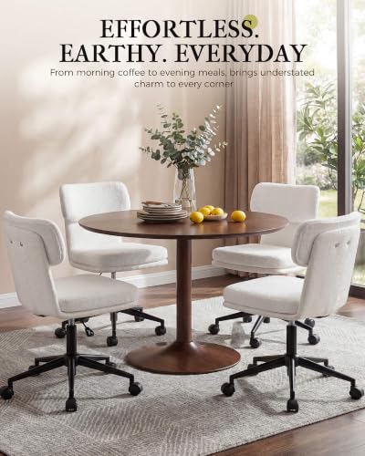 COMHOMA Home Office Desk Chairs with Ergonomic Curved Backrest, Mid Century Modern Vanity Chair with Wheel for Bedroom, Chenille Upholstered, White - color: White, Chenille