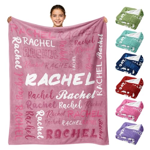 Personalized Blanket with Name, Custom Name Blanket Gifts for Kids Adults Boys Girls Teen, Soft Customized Fleece Flannel Throw for Bedroom Living Room, Birthday Christmas - color: Raspberry