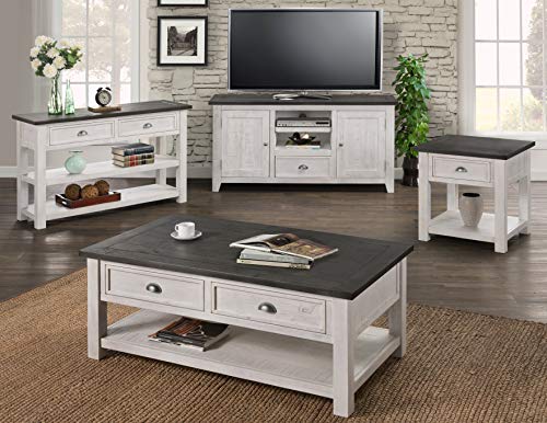 Martin Svensson Home Monterey Solid Wood Sofa Console Table, White & Grey | Farmhouse Style, Pine Wood, Two Drawers, Two Open Shelves for Storage - color: White With Grey Top