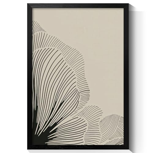 Abstract Black and Beige Flowers Canvas Wall Art, Neutral Floral Lines Poster, Modern Minimalist Floral Wall Decor, Boho Botanical Sketch Art Print for Living Room Bedroom 8x10in Framed - color: Floral 02, size: 10"L x 8"W, style: Framed