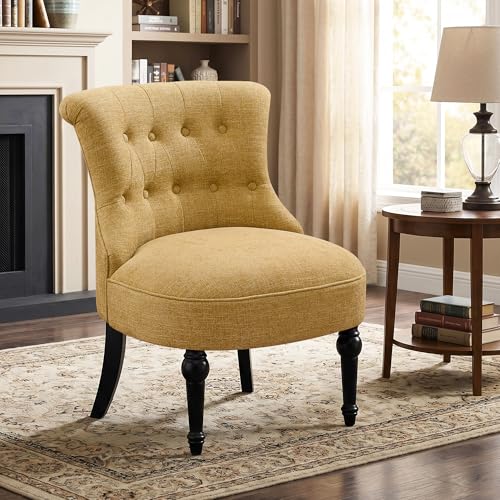 Upholstered Accent Chair, French Country Side Chair (1, Yellow) | with Tufted Backrest, Thick Padded Seat and Solid Wood Legs for Bedroom, Living Room, Vanity & Reading Nook - color: Yellow
