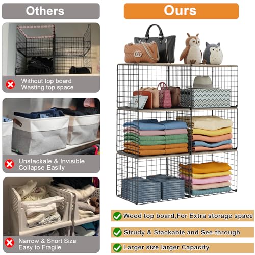 Widened & Heightened Closet Organizers And Storage Shelves With Top Board, Set of 3 Stackable Closet Shelf Organizer Storage Bin Basket For Clothes Sweaters,Space-saving, Sturdy,Wider Higher Size