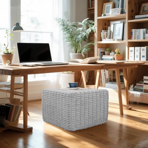 Asuprui Square Pouf Ottoman Stuffed, Light Gray, 20x20x14 Inch | Foot Rest, Lightweight, Modern Footstool, All-in-one Foam Filling, Chic Accent Piece for Living Room Bedroom - color: Light Gray