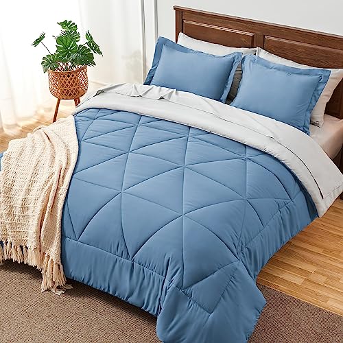 BEDELITE Twin XL Comforter Set 5 Pieces, Reversible Blue Bed in A Bag | Soft All Season Down-Alternative Comforter, Sheets, Pillowcases & Shams, OEKO-TEX Certified Bedding for Drom Room, College - color: Blue/Light Grey, size: Twin XL