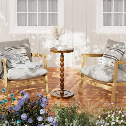 Simple Trending Small Side Table, Round Drink Table for Small Spaces, Pedestal Coffee Table for Living Room, Rustic Brown - color: Rustic Brown