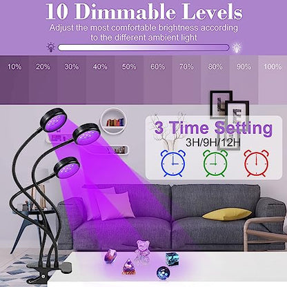 USB UV Black Light 3-Head, 15W 395nm-405nm LED UV Lamp with Clamp, Gooseneck UV Light for Resin Curing, Blacklight Posters, Fluorescent Paint, DIY Crafts - size: 3 Heads