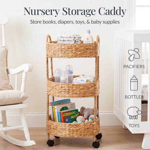 Best Choice Products 3-Tier Round Rolling Nursery Caddy w/Wheels, Handwoven Utility Cart, Storage Organization for Bathroom, Craft Room, Laundry Room - Natural - color: Natural