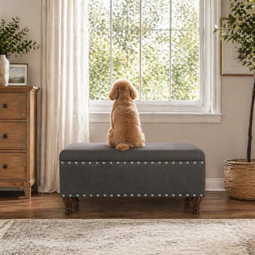 HomePop 42" Storage Bench with Nailhead Trim - Charcoal - color: Charcoal