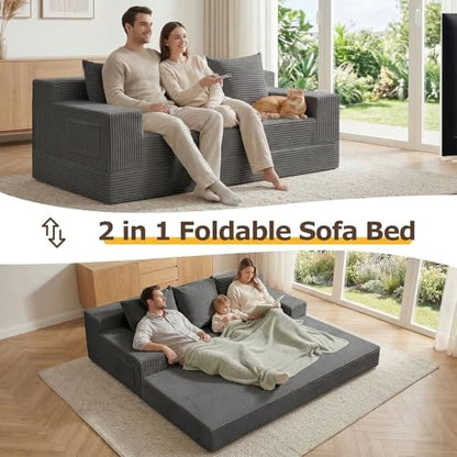 cidludto Convertible Sofa Bed, 78" Oversized Boneless Loveseat Couch 2 in 1 Foldable Futn Bed Couch in A Box, Folding Sofa Chair for Living Room, No Assembly Required, Grey - color: Grey, size: Three Seat-78''