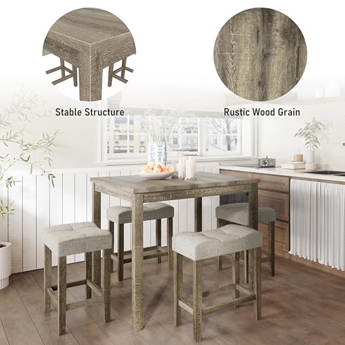 allamazing 5-Piece Counter Dinner Height Table Set, Indoor Modern Rectangular Dining Table Furniture Set for Kitchen, 35 inch Dining Table with 4 stools (1+4 Natural) - color: 1+4 Natural
