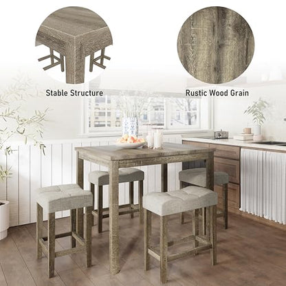 allamazing 5-Piece Counter Dinner Height Table Set, Indoor Modern Rectangular Dining Table Furniture Set for Kitchen, 35 inch Dining Table with 4 stools (1+4 Natural) - color: 1+4 Natural