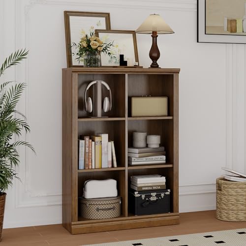 blini 6-Cube Storage Organizer, Vintage Oak Wood Bookshelf with Open Shelf, Modern Bookcase for Bedroom, Living Room, Office & Entryway - color: Vintage Oak, size: 6-Cube