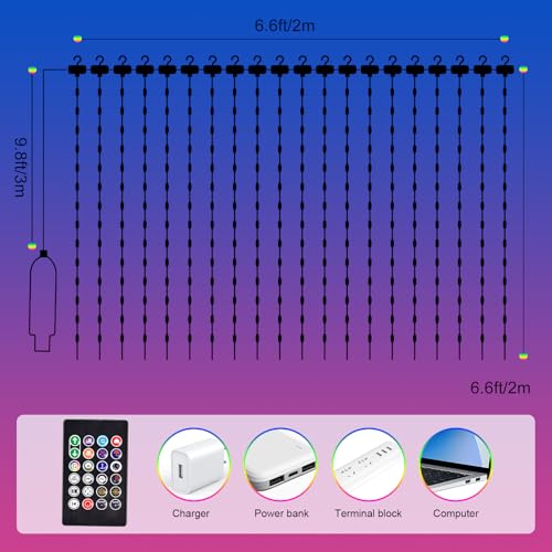 Smart Curtain Lights Outdoor 400LED App Music Timer USB 6.6x6.6FT | App controlled LED curtain lights for bedroom, window, patio, party, wedding and Christmas backdrop